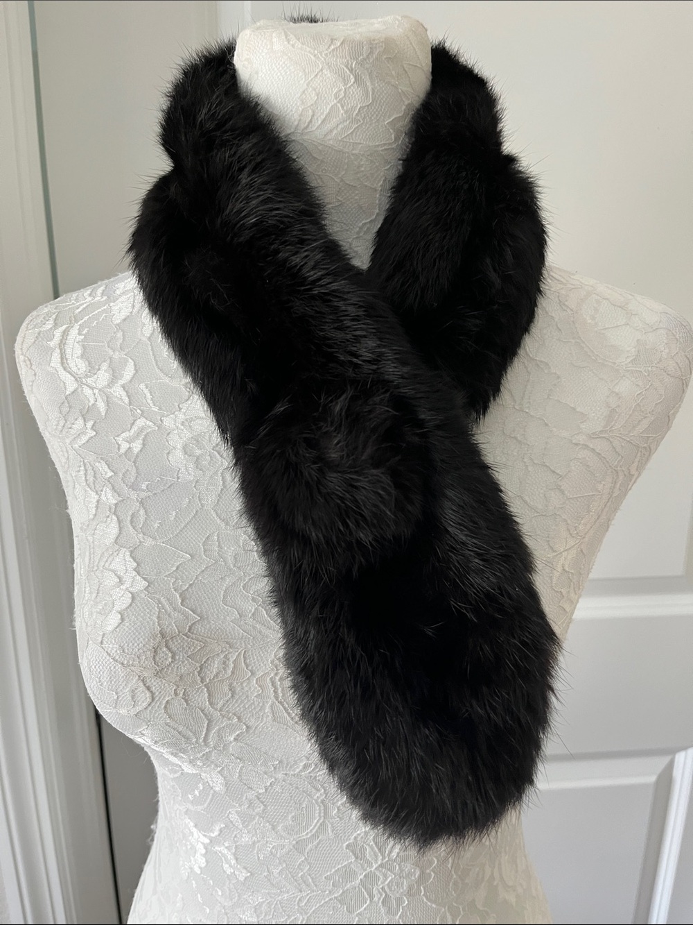 Black Rabbit Fur Pull through Scarf Wrap - Women Accessories